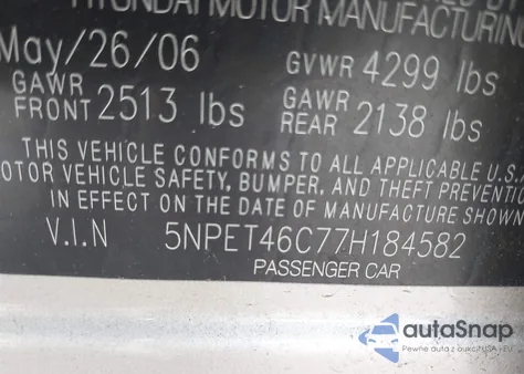 2007 Hyundai Sonata Gls from USA, damaged, VIN 5NPET46C77H184582